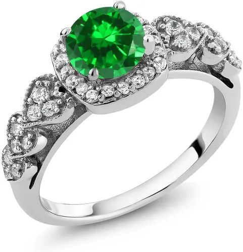 Miniatura 59 de Gem Stone King Anillo de compromiso de aniversario y piedra natal de corte redondo de 0.236 in para mujer, plata de ley 925, anillo de promesa