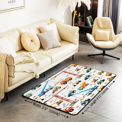 Miniatura 2 de Alfombra de área de excavadora de 3 x 5 pies, alfombra para camiones de maquinaria tractora, alfombra de vehículo de construcción para niños