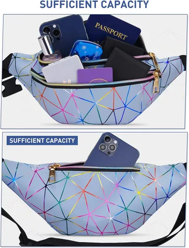 Miniatura 3 de Livacasa - Cangurera holográfica linda, brillante e impermeable para mujer, cangurera para viajes, fiestas, festivales, correr y senderismo, Azul