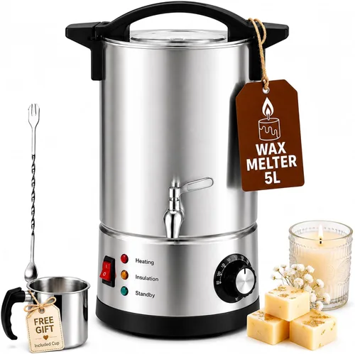 GKFF Derretidor de cera para hacer velas, olla de fusión eléctrica de cera de 5L (10 libras) con control de temperatura y boquilla de vertido