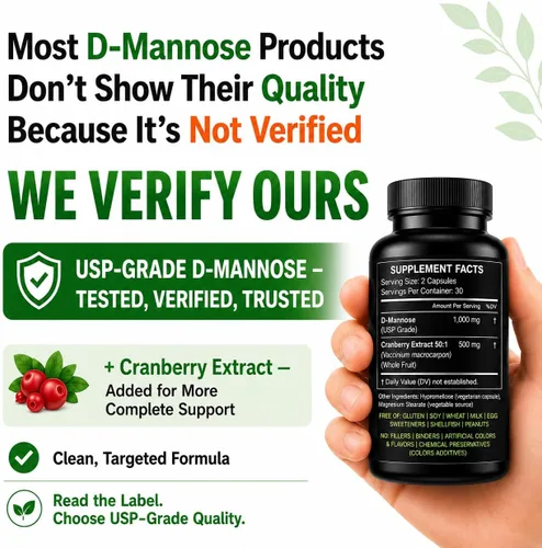 Miniatura 3 de HCL HERBAL CODE LABS Cápsulas de D-manosa con extracto de arándano de 1500 mg - Suplemento D-manosa de grado USP de alta potencia con polvo