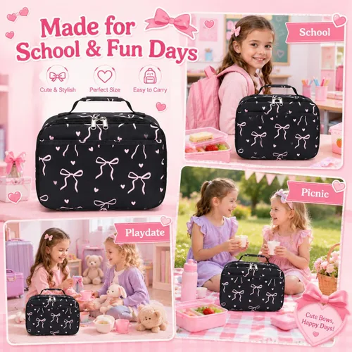 Miniatura 4 de LEDAOU Lunch Box Kids Boys Girls Cute Insulated Lunch Box Reusable Lunch Bag Meals Tote Lunchbox for School Picnic Travel (Bow Tie Black)