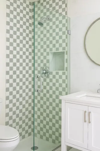 Miniatura 7 de Tenedos Mosaico cuadrado de porcelana a cuadros gris y blanco, aspecto brillante, 1-1/8 x 1-1/8 pulgadas para suelos de baño, paredes, salpicaduras