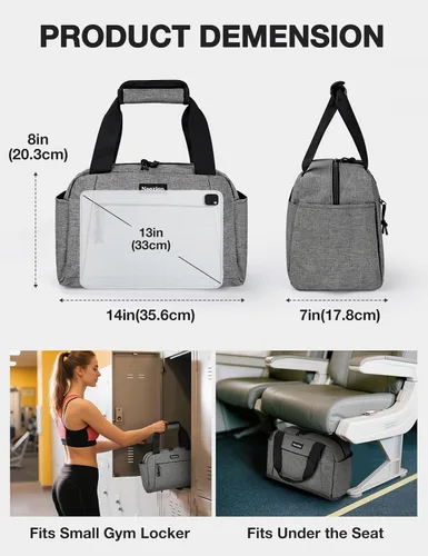 Miniatura 2 de Noozion Bolsa de gimnasio pequeña de 14 pulgadas para mujeres y hombres, mini bolsa de lona ligera con múltiples bolsillos, bolsa deportiva