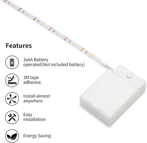 Miniatura 2 de Tiras de Luces LED de 3.28 pies para Interiores Alimentadas por Batería Luces Adhesivas Bajo Gabinete Luces LED de Cocina Bajo Gabinete Tiras