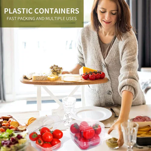 Miniatura 7 de WAQIAGO 150 bandejas de plástico desechables resistentes con bisagras de 5 x 5 pulgadas, recipientes desechables para llevar para ensaladas, frutas
