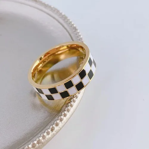 Miniatura 3 de Anillo de acero de titanio, oro de 14 quilates, color negro y blanco, tamaño 5-10