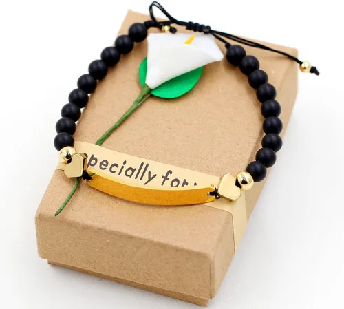Miniatura 4 de Pulsera unisex hecha a mano con nombre cuentas de ónix negro mate pulsera trenzada personalizada para hombres mujeres mejores amigos regalo