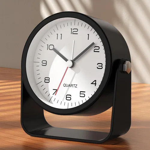 AYRELY® Reloj despertador analógico pequeño de 3.5 pulgadas, funciona con pilas, bonito reloj de mesa con luz, ángulo ajustable para viajes, mesita