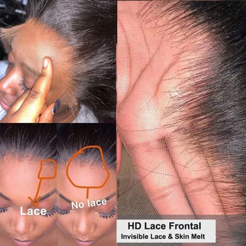 Miniatura 2 de Peluca de cabello humano virgen brasileño virgen brasileño ondulado con encaje frontal transparente HD de 13 x 6 pulgadas, nudos blanqueados