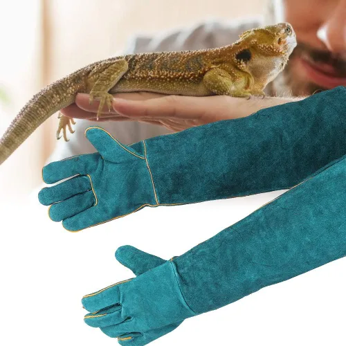 Miniatura 5 de Guantes antimordeduras, lona azul para entrenamiento de reptiles para mascotas, antimordeduras, alargan, guantes de protección de seguridad