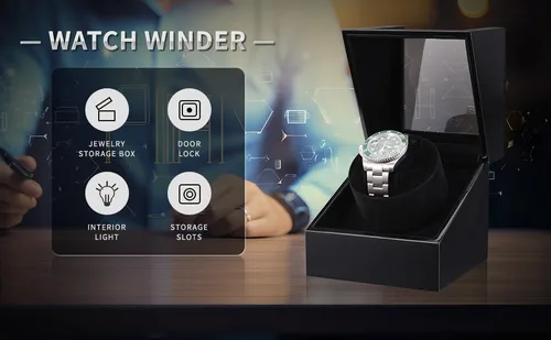 Miniatura 9 de Bobinadora de reloj para relojes automáticos individuales con motores silenciosos, pintura de piano por adaptador de CA o batería