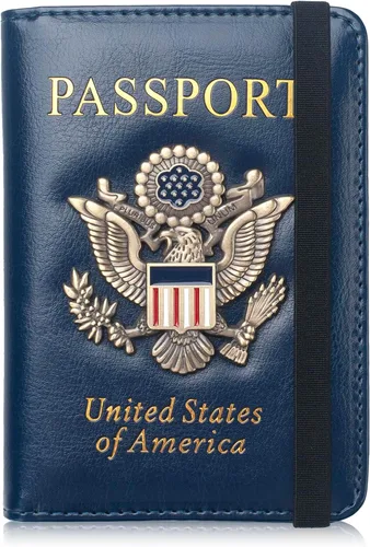 Miniatura 15 de Coowayze Funda para pasaporte para mujeres y hombres, funda de cuero para pasaporte estadounidense con ranura para tarjeta de vacunación