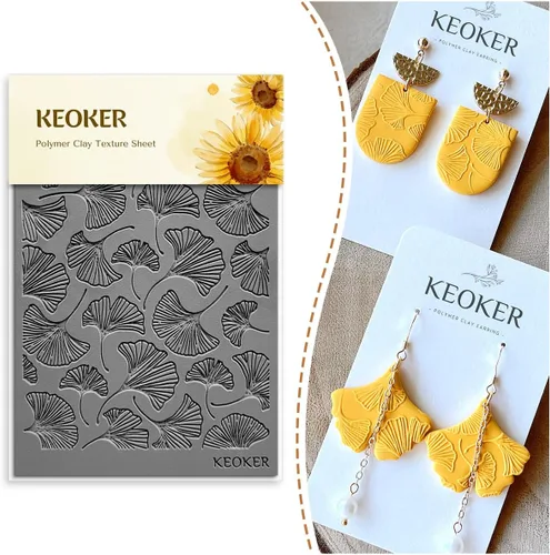 Keoker Hojas de textura de arcilla polimérica para otoño, tapete de textura de arcilla de hoja de ginkgo para hacer aretes de joyería, herramientas