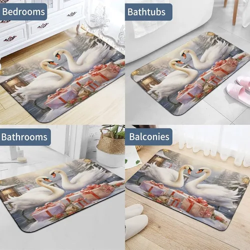 Miniatura 5 de Bathroom Rug Mat White Swans Holding Presents Floor Door Mat Kitchen Rug Beauty Bird Elegant Animal Wings Napa Skin Non Slip Ultra Soft and Super