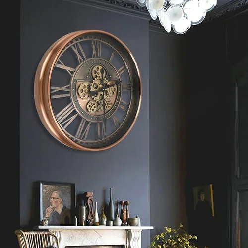 Miniatura 5 de Reloj de pared con engranajes móviles reales, relojes grandes de metal modernos para decoración de sala de estar, relojes decorativos únicos