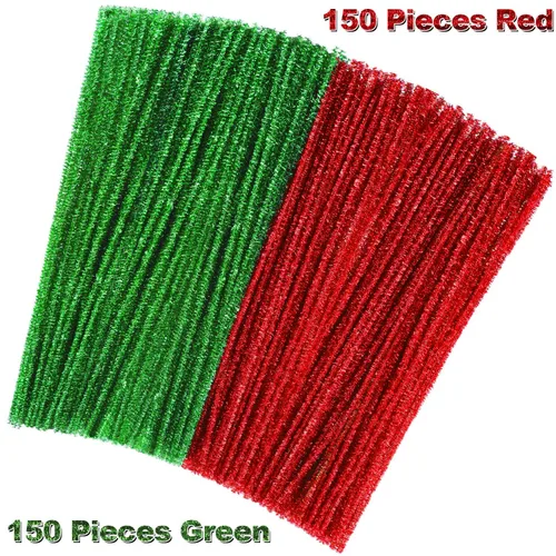 Miniatura 5 de WILLBOND 300 limpiapipas de Navidad de 12 pulgadas con purpurina para manualidades, color rojo y verde, tallos de felpilla coloridos para Navidad