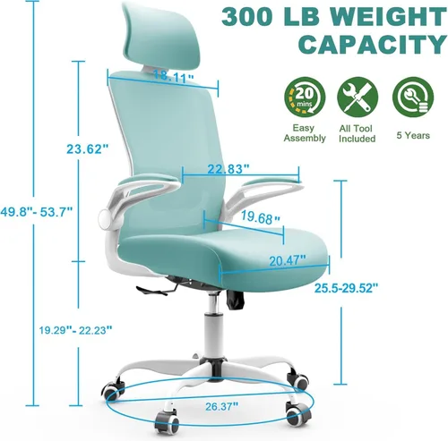 Miniatura 2 de Mimoglad Silla de oficina, silla de escritorio ergonómica de respaldo alto con soporte lumbar ajustable y reposacabezas, silla giratoria con Azul