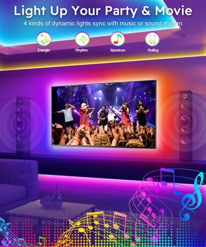 Miniatura 4 de MORIACC Luces LED para TV de 16.4 pies, retroiluminación LED para TV de 45 a 75 pulgadas, sincronización de música, tira LED que cambia