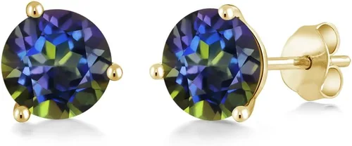 Miniatura 58 de Gem Stone King Aretes de oro de 14 quilates, 0.236 in, piedra natal redonda, Martini, 3 puntas, aretes de oro para mujer