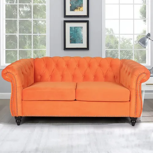 Miniatura 17 de RARZOE Chesterfield - Sillas contemporáneas de terciopelo Chesterfield, silla de club de terciopelo, silla Chesterfield con brazos enrollados