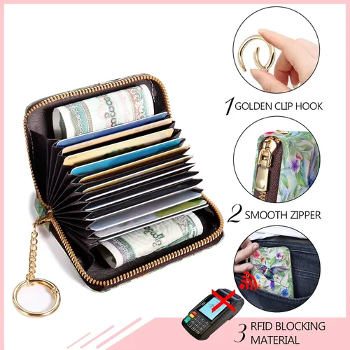 Miniatura 4 de Cartera RFID, tarjetero para mujer, cartera pequeña con ranuras para tarjetas, tarjetero de cuero RFID, tarjetero con llavero para tarjetas