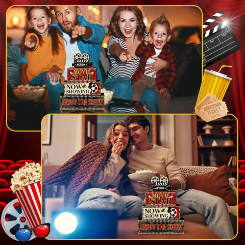 Miniatura 7 de Britimes Juego de 4 piezas de decoración de mesa de noche de película, juego de decoraciones de bandeja escalonada de Navidad, estrella de película