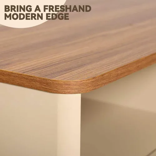 Miniatura 8 de Mesa de centro de granja con almacenamiento, mesa auxiliar rectangular de forma ajustable, mesa central con 8 ruedas y 2 cajones, mesa de centro