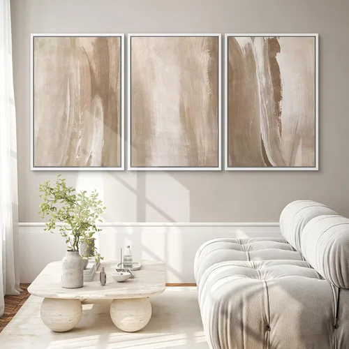 Miniatura 400 de SIGNWIN Lienzo enmarcado para pared, arte con pinceladas de flujo neutro en tonos beige abstractos, ilustraciones, arte moderno, decorativo