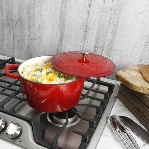 Miniatura 5 de Crock Pot olla para horno holandés de hierro fundido artesanal de 7 cuartos de galón, Rojo Rojo escarlata