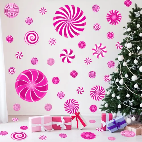 Miniatura 10 de 126 Piezas de Adhesivos de Pared de Navidad, Decoraciones de Dulces de Navidad, Adhesivos de Pared de Navidad, Adhesivos de Suelo de Menta para Rojo