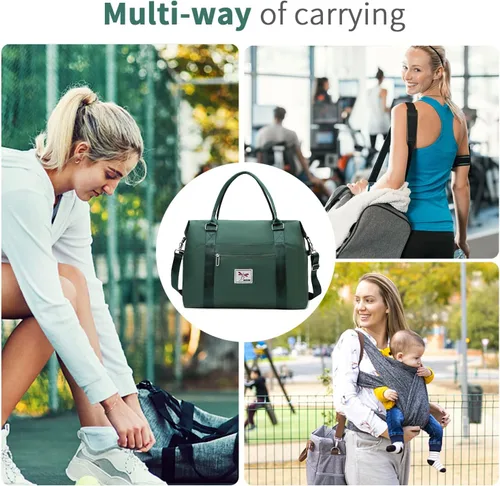 Miniatura 6 de FIORETTO Bolsa de viaje para fin de semana, bolsas de noche con bolsa de transporte para mujer, Verde oscuro