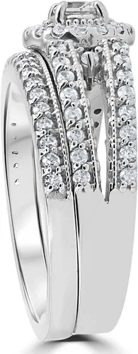 Miniatura 3 de 1 Carat Vintage Halo Diamond Engagement Wedding Ring Set 14K White Gold