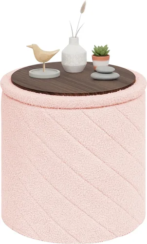 Miniatura 13 de PINPLUS Otomana con Stroage redondo Boucle otomana y bandeja Sherpa extraíble pie taburete mesa de café para dormitorio, sala de estar, negro, 16.9