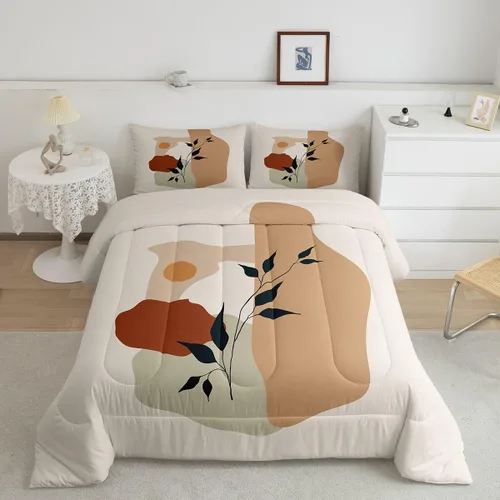 Miniatura 15 de Juego de ropa de cama tamaño King con diseño de hojas bohemias para niñas, niños, adolescentes y mujeres, abstracto, exótico, geométrico, moderno