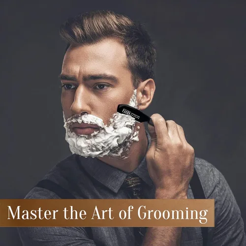 Miniatura 4 de Facón Navajas rectas para hombres - Kit de navaja de barbero profesional de hoja recta con 100 cuchillas, afeitadora de acero inoxidable japonés El