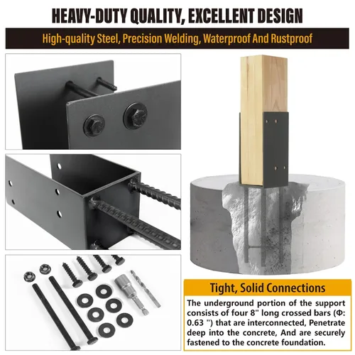 Miniatura 4 de 4"x4" (Real 3.5"x3.5") Soporte de poste en U de acero inoxidable, anclaje de poste para hormigón húmedo, soporte de base de poste resistente
