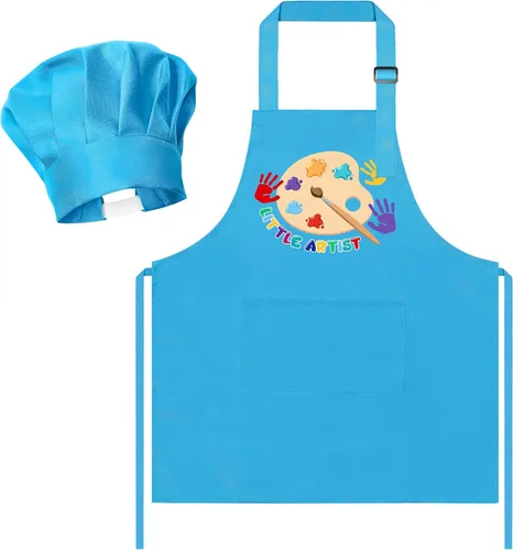 Miniatura 29 de R HORSE Juego de delantal y sombrero de chef para niños, 2 piezas, mini parrilla ajustable, delantal de cocina para niños, juego de rol, juguete