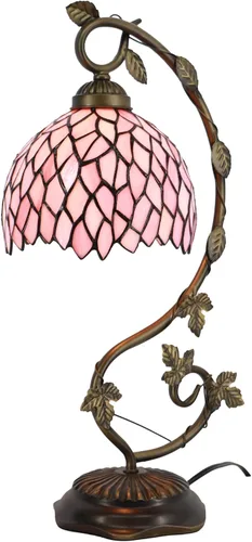 Miniatura 7 de Tiffany Table Lamp, Stained Glass Desk Light, 8X10X21 Inches, Metal Leaf Base (Brown Green Leaf)