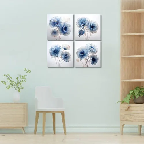 Miniatura 6 de Wall HDQ Arte de pared de flores para baño, dormitorio, sala de estar, decoración de pared azul y naranja, pintura floral, lienzo impreso, imagen
