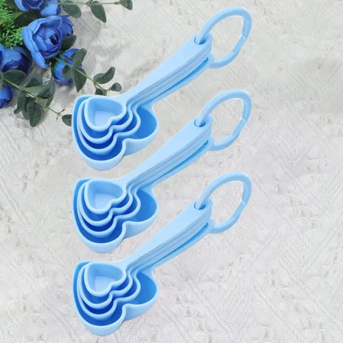 Miniatura 4 de Hemoton Cucharas medidoras de plástico con forma de corazón, cucharadita de postre cuchara para hornear de cocina Azul