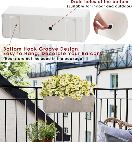 Miniatura 5 de Macetas alargadas con autorriego para ventana, de 5.5 x 16 pulgadas, para interiores, hogar, jardín, maceta decorativa moderna para todas