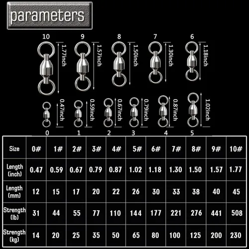 Miniatura 6 de AMYSPORTS Cojinete con Rodamiento de Bolas Conector de Alta Resistencia Anillos Soldados Sólidos de Acero Inoxidable Eslabones Giratorios para Pesca