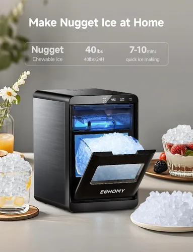 Miniatura 8 de EUHOMY - Fabricador de hielo para encimera de pepitas, máquina de hielo de 40 libras/24 horas, autolimpieza, fabricador de hielo sónico de encimera