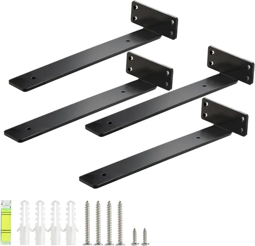 Miniatura 18 de HEART ART Soporte flotante para estante de 6 pulgadas, paquete de 2 soportes de estante resistentes, soportes en L para estantes, color negro, 6