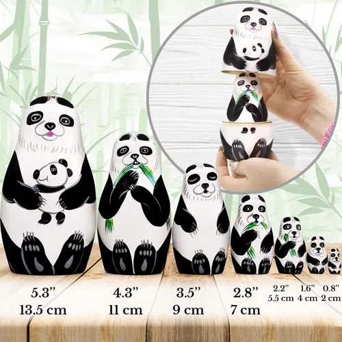 Miniatura 3 de AEVVV Juego de 7 muñecos de anidación lindos, figuras de panda, osos panda anidables, muñecas rusas apilables, muñeca Matryoshka
