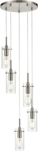 Miniatura 5 de Linea di Liara Effimero - Lámpara colgante de 5 luces en racimo de luces para escaleras, lámpara grande de níquel cepillado, moderna lámpara