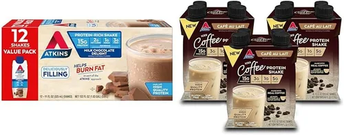Atkins Milk Chocolate Delight Protein Shake & Café au Lait - Batido de proteína de café helado, 0.55 onzas de proteína, bajo glucémico, 0.11 onzas