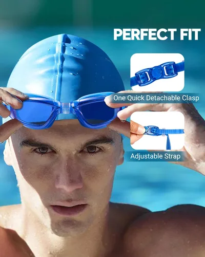 Miniatura 6 de Gafas de natación: paquete de 2 gafas de natación antivaho, sin fugas, protección UV, para adultos, hombres, mujeres, jóvenes negro y azul claro
