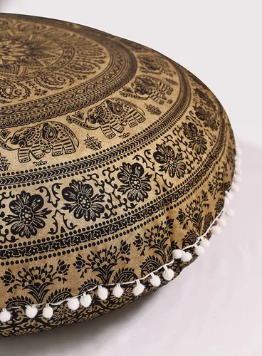 Miniatura 2 de Popular Handicrafts Funda de cojín grande de elefante hippie mandala - Funda de cojín - Funda de puf redonda bohemia decoración de yoga - 32 Dorado